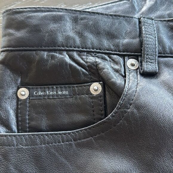 Calvin Klein Women’s Size 10 Black 100% Leather Pants Straight Leg Fully Lined - Picture 12 of 16